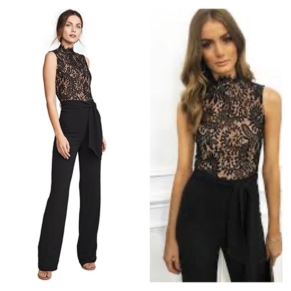 NWT MISHA Josie Black Lace High Nice Pantsuit Jumpsuit Size 0 Cocktail - Picture 1 of 15